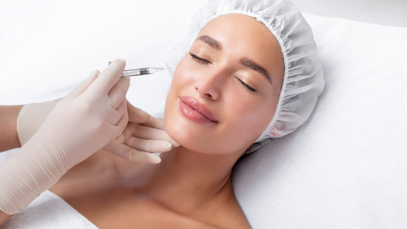 Woman receiving Sculptra dermal filler injection in cheek