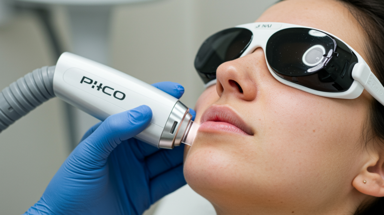 Pico Laser treatment being performed at a cosmetology clinic
