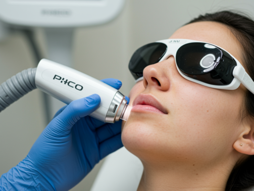 Pico Laser treatment being performed at a cosmetology clinic