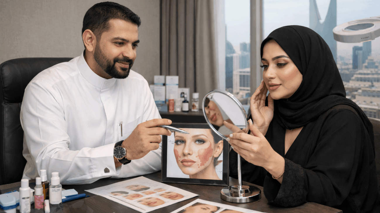 Dr Saud Al-Obaida consultation for lip and cheek enhancement in Riyadh