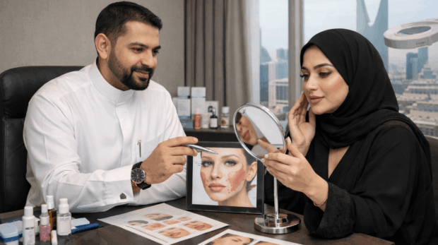 Dr Saud Al-Obaida consultation for lip and cheek enhancement in Riyadh