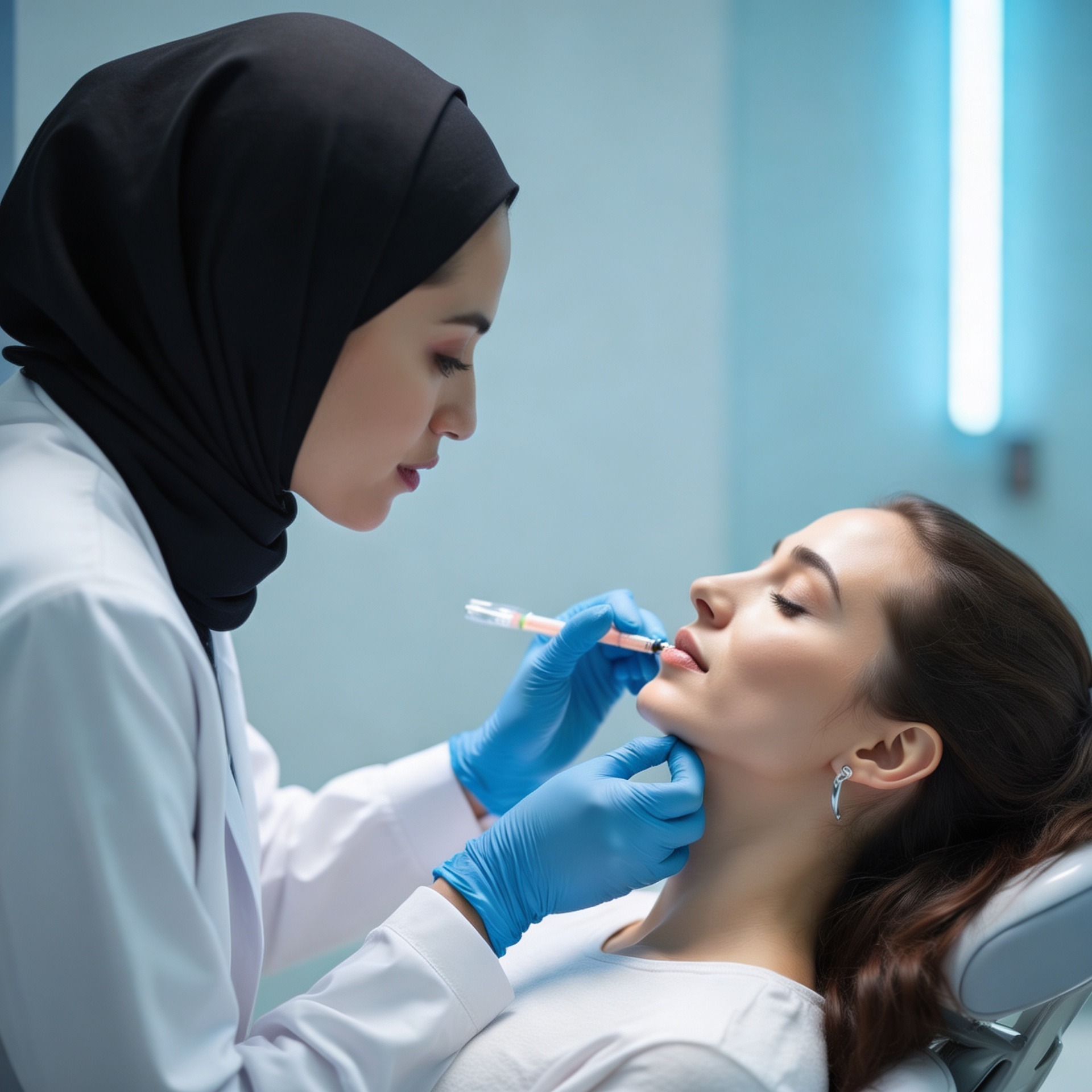 Dr. Zeinah AlHalees performing hyaluronic acid filler treatment